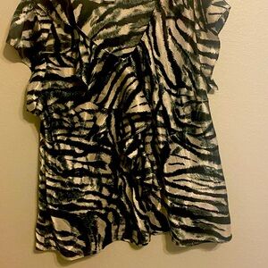 Allison Taylor Women's Sz 1X Top Blouse Shirt Black & White Zebra Animal Print